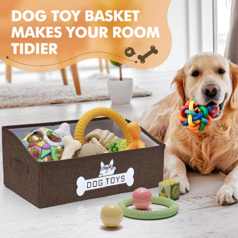 Dog Toy Basket, Specially Designed for Dog Toy Storage, Collapsible Dog Toy Box with Handle,Perfect for Storing Pet Toys and Accessories (Brown)