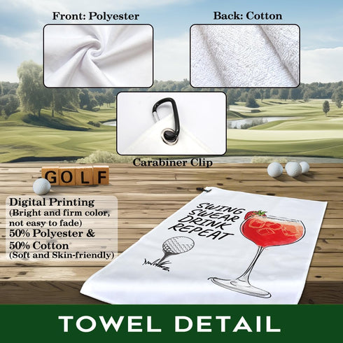 Swing Swear Repeat Golf Towel - Polyester and Cotton Blend Printed Funny Accessories for Men Women Golf Gift
