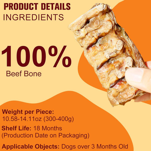 Tastyu 3pack) Beef Backbone Dog Treats Single Ingredient, Rawhide Bison Rib Bones Dog Chew Sticks for Large Dogs