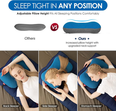 Hikenture Camping Pillow with Removable Cover - Ultralight Inflatable Pillow for Neck Lumbar Support, Washable Travel