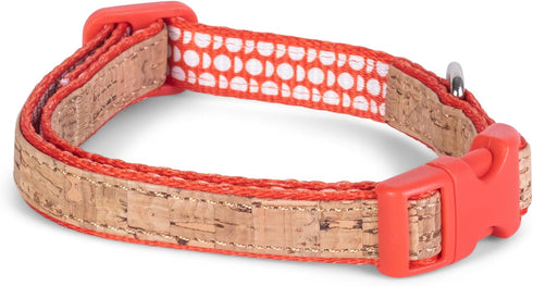 The Dodo Cork Dog Collar, Red Dodo Print, Size Large, Adjustable Snap Together, Pinch Release Buckle for Dogs.