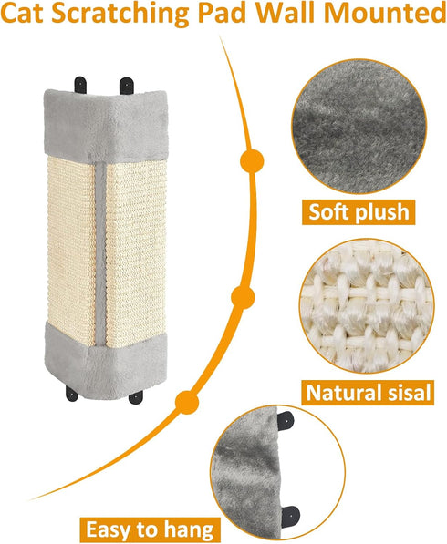 BNOSDM 2 Pack Cat Wall Corner Scratcher, Mounted Sisal Scratch Board Protector for Indoor Cats, Anti Scratching Pad