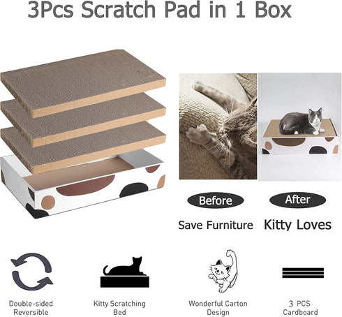 3 Packs Cat Scratcher Pad with Box, Durable Cardboard Refill, 3 in 1 Recyclable Cat House
