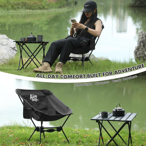 AuraroTrail Backpacking 2.7 lb, 330 lb, 7075 AuroraTrail Ultralight Camping Chair Only Supports Compact Folding Outdoor