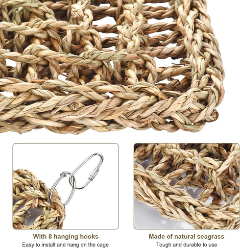 SMICEM 2Pcs 2 Sizes29.53x6.89 &7.48x7.48 Inches Natural Sea Grass Parrot Mat - Foraging Chew Wall Toy with Climbing