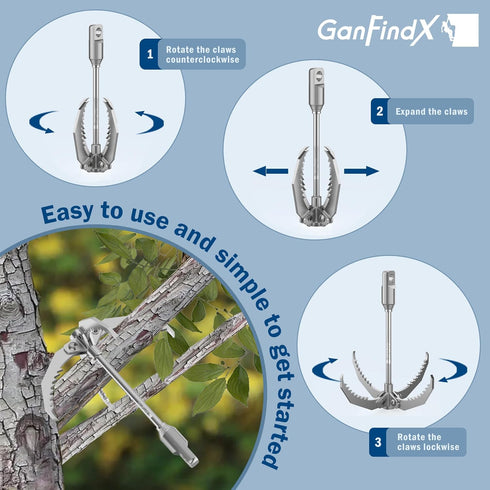 GanFindX PRO Heavy Duty Grappling Hook, Folding 4-Claw Survival Claw, Multi-Purpose SUS Sawtooth Hook for Outdoor