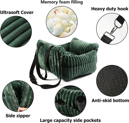 30 lbs, Dog Car Booster Seat, for Small Dogs Under Detachable Washable Travel Bed with Storage Pockets and Safety Belt