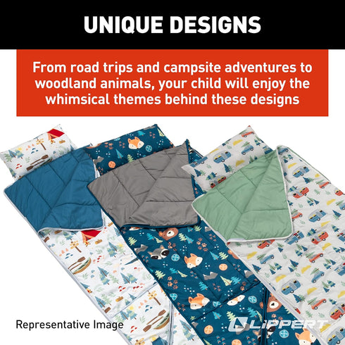 Thomas Payne Children’s Road Trip Sleeping Bag for Camping, Machine Washable with Carrying Tote