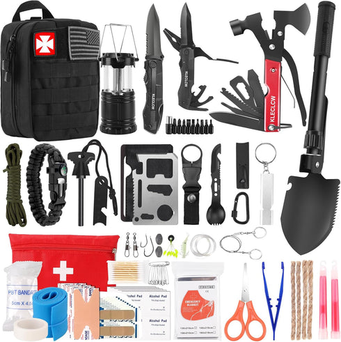 Survival Kit and First Aid Kit, 160 Pcs Emergency Supplies, Camping Accessories with Upgraded Molle Bag
