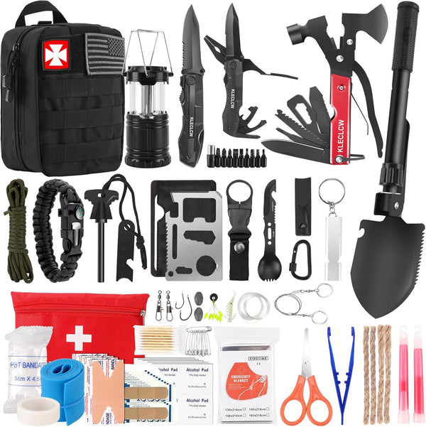 Survival Kit and First Aid Kit, 160 Pcs Emergency Supplies, Camping Accessories with Upgraded Molle Bag