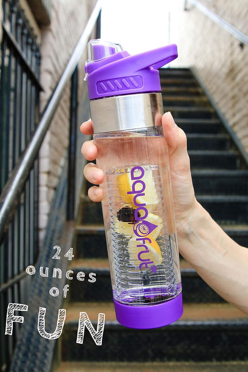 NEW AquaFrut Bottom Loading Fruit Infuser Water Bottle - BPA Free Tritan Plastic, Leak Proof, 24 OZ, Infusion Recipe