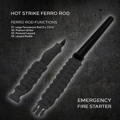 Hot Strike Ferro Rod Fire Starter | Emergency Ferrocerium Tool with Premium Striker and Lanyard with Buckle | Large