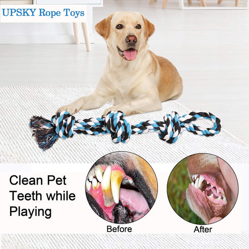 UPSKY Dog Rope Toys - 2 Pack Nearly Indestructible Dental Cleaning Chew Toys for Large Dogs, Tug Toy for Boredom