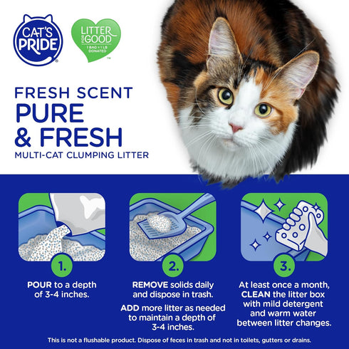 Cat's Pride Premium Lightweight Clumping Litter, 18 Pounds, Multi-Cat, Scented, Pure & Fresh - Up to 10 Days Odor