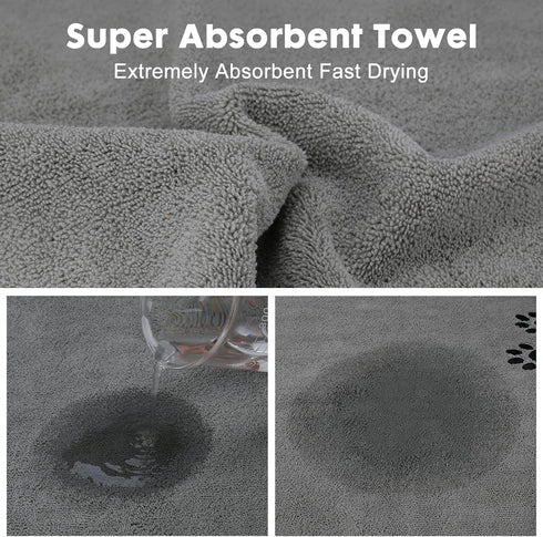 2 Pieces Microfiber Pet Bath Towel, Soft Absorbent Drying Towel for Small Medium Large Dogs and Cats (35 x 20 Inch Grey)