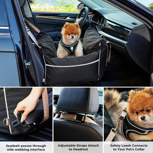 25 lbs, ZOMISIA Dog Car Seat for Small Dogs - Waterproof Pet Booster Seat for Car with Clip-On Safety Leash, Travel