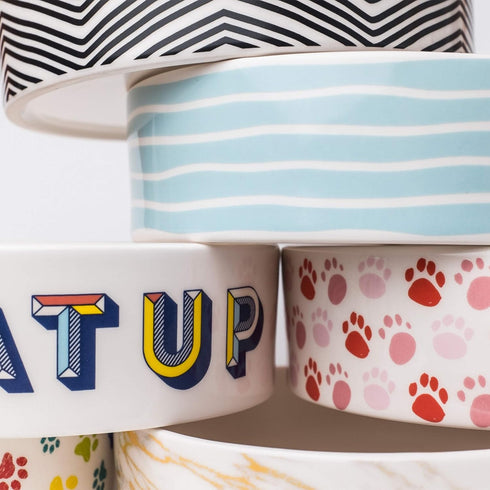 Park Life Designs - Ceramic Bowl for Dogs, Cats and Pets, Stylish Retro Design, Heavyweight and Non Slip, Chew Proof,