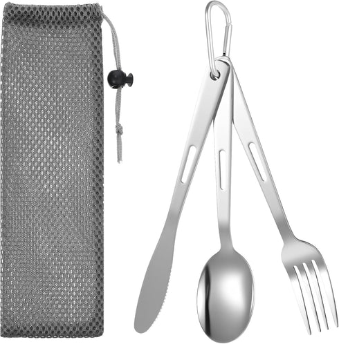 DOPENSPI 3PCS Camping Utensil Set with Carrying Bag, Stainless Steel Camp Flatware Ultralight