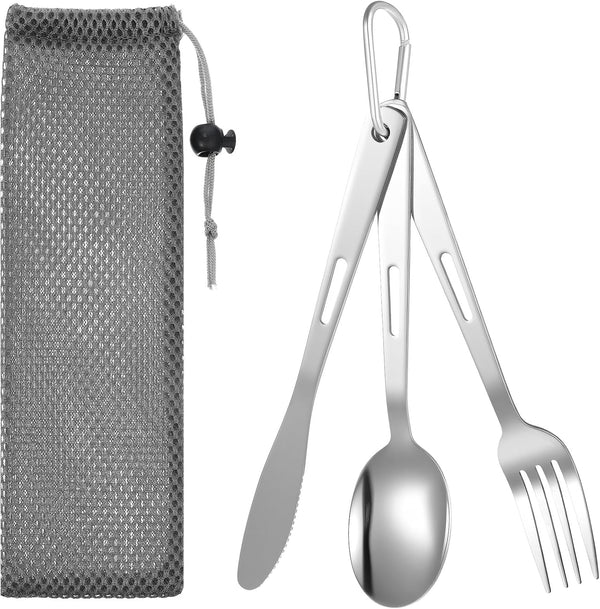 DOPENSPI 3PCS Camping Utensil Set with Carrying Bag, Stainless Steel Camp Flatware Ultralight