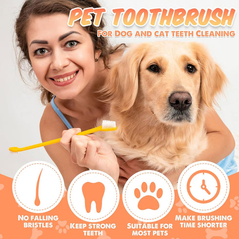 100 Count 10 Potchen Dog Toothbrush Bulk Dual Headed Pet Toothbrush Kit Soft Bristles Long Handle Double Sided for Dog