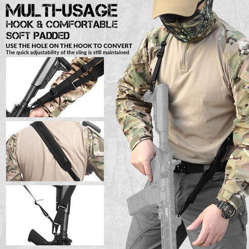 QD Sling 2 Point Quick Adjust Gun Sling with HK Hook, Soft Shoulder Pad for Hunting