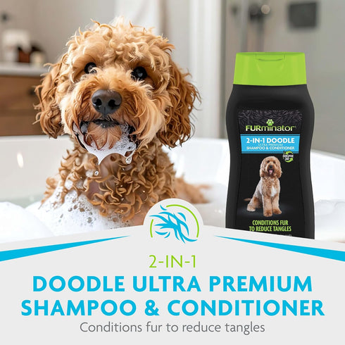 2-in-1 16 FURminator Doodle Ultra Premium Shampoo & Conditioner, Ounces, Conditions Fur to Reduce Tangles for Curly