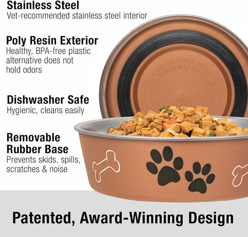 Loving Pets Bella Bowls - No Tip Stainless Steel Dog Food Water Bowl (Medium, Copper)