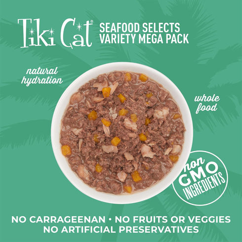 Pack, 36 Pack, 2.8 3 oz. (Pack 36) Tiki Cat Seafood Selects, Ultimate Variety High Protein Servings with Real Flaked