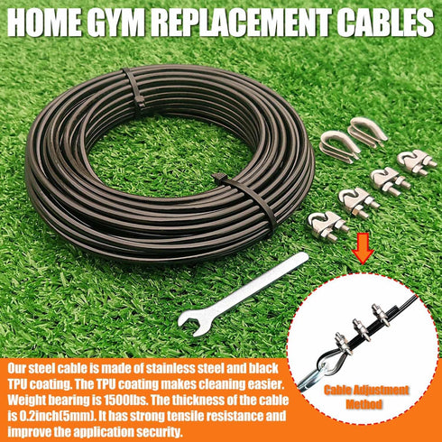 KORIKAHM 65.6/98.4 Ft Pulley Cable for DIY Home Gym, 5mm Thick Steel Wire Rope for Weight Lift System