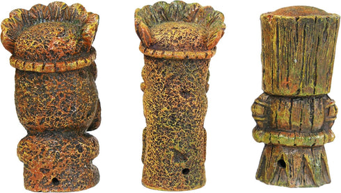 Pen-Plax RRT1A 1 Piece Small Aquarium Decorative Tiki's Assorted Resin Ornament, 4"