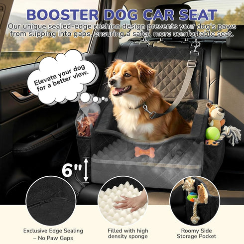 6" Dog Car Seat for Small Medium Dogs, Elevated Dog Booster Seat with ISOFIX Safety Fixation, Washable Cover & High