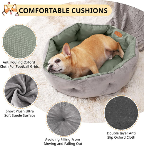 Dual-Sided Dog Beds for Medium & Small Dogs, Round Cat Beds for Indoor Cats, Washable Pet Bed with Slip-Resistant