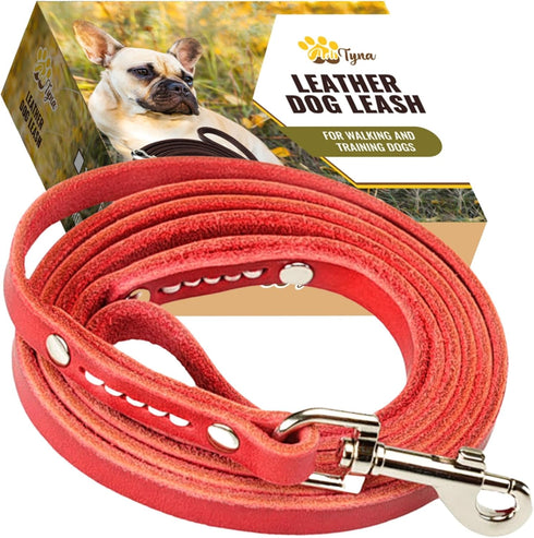 ADITYNA Premium Leather Dog Leash - 6 ft, Heavy-Duty, Soft & Strong for Small/Medium Dogs (Red, 6 ft x 1/2")