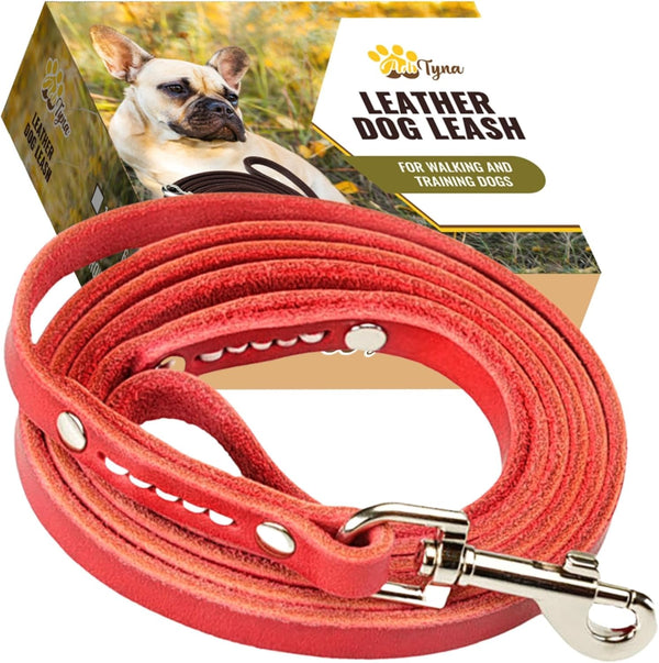 ADITYNA Premium Leather Dog Leash - 6 ft, Heavy-Duty, Soft & Strong for Small/Medium Dogs (Red, 6 ft x 1/2")