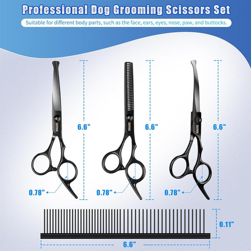 5 1 5 1) Dog Grooming Scissors Kit with Safety Round Tips, GEMEK Professional in Grooming Scissors for Dogs (Black