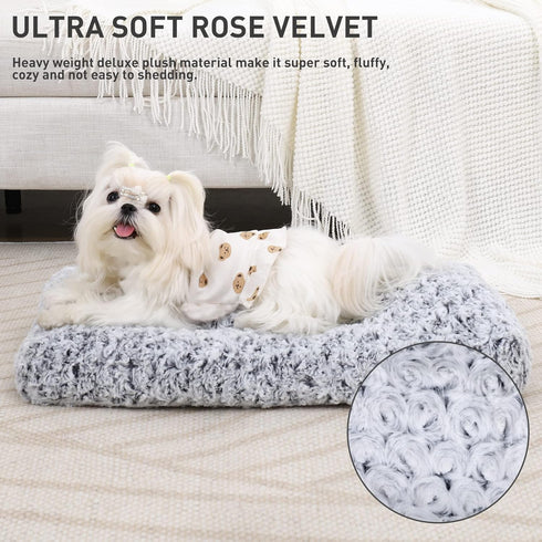 KSIIA Washable Dog Bed, Deluxe Plush Dog Crate Beds, Fluffy Comfy Kennel Pad, Anti-Slip Pet Sleeping Mat for Large,