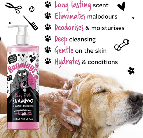 Baby Fresh Dog Shampoo - 16.85 FL Oz Vegan Pet Shampoo with Baby Powder Scent for Smelly Dogs