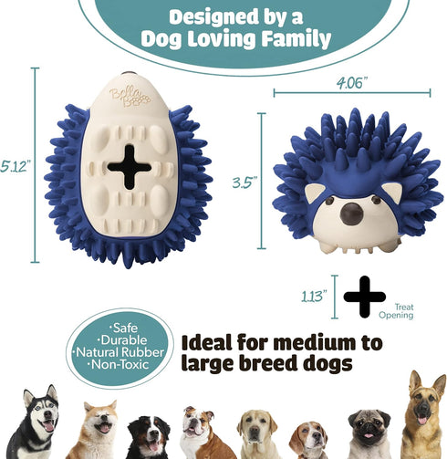 Bella Boo Pets Interactive Dog Toy - Freddy The Hedgehog Blue Treat Ball + Food Dispensing Slow Feeder Puzzle