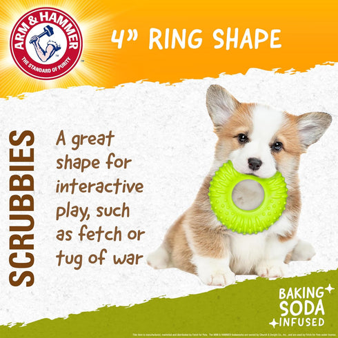 Arm & Hammer Scrubbies Puppy Chew Ring Dental Toy, Durable Teething Toy with Baking Soda, Interactive for Puppies