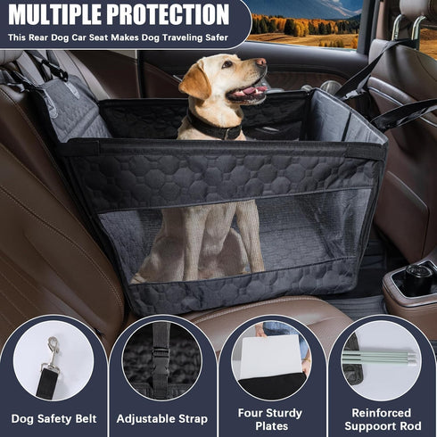 40lbs Dog Car Seat for Large Medium Dogs, Dog Car Seat Cover for Back Seat, Foldable Pet CarSeat with Safety Belt