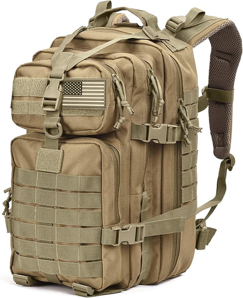 Tru Salute 45L Military Tactical Backpack, Large Army 3 Day Assault Pack Molle Bugout Bag (Tan)