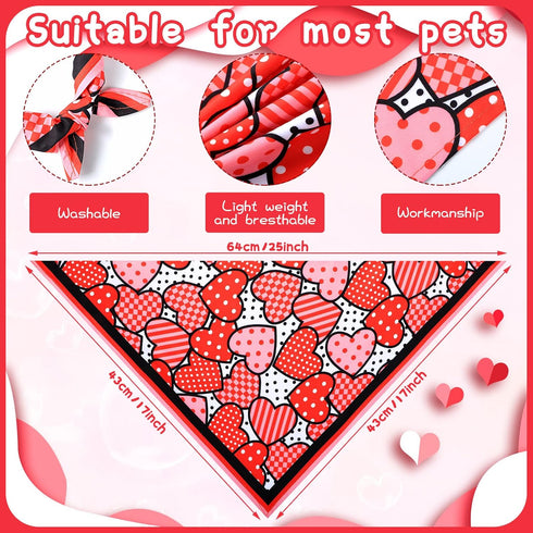 24 Pcs Valentine's Day Dog Bow Set includes 10 Pcs 4th of July Dog Bow Ties and 10 Pcs Dog Neckties, 4 Dog Bandana with Adjustable Pet Grooming Accessories for Dogs Cats (Romantic Patterns)
