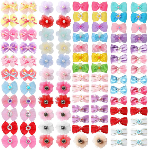 100 Pieces Dog Bows, Cute Dog Puppy Hair Bows, Multicolor Girl Dog Accessories, Small Dog Hair Bows with Strong Rubber
