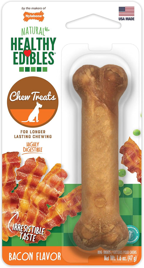 Nylabone Healthy Edibles Natural Dog Chews, Long Lasting Bacon Flavor Treats, Small/Regular, 1 Count