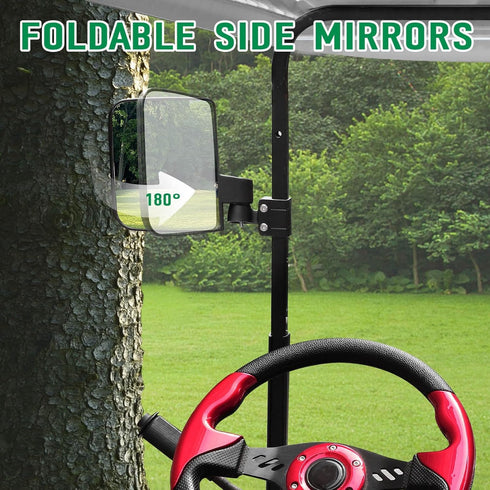 No Drilling Universal Golf Cart Side Mirrors, Fit EZGO, Club Car, Yamaha, ICON, Star, Zone - Large HD Folding Mirrors
