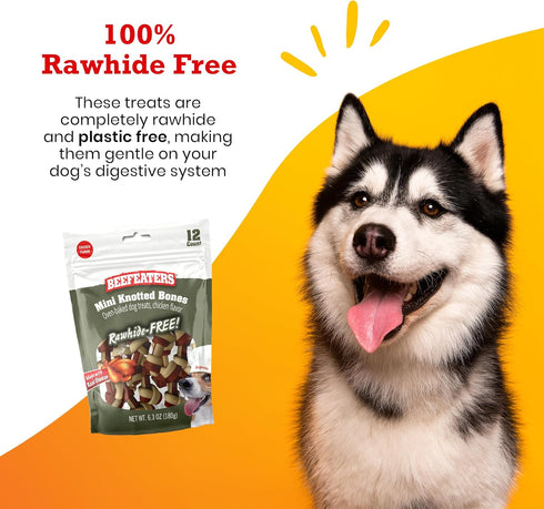 Beefeaters Mini Knotted Bone Dog Treats, Chicken Flavor, 12ct, Rawhide Free