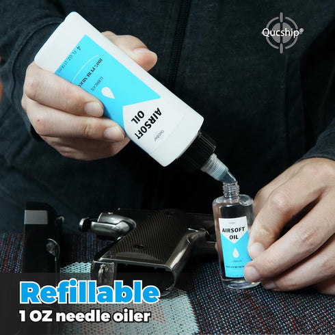 Qucship 4 oz 1 oz 100% Airsoft Oil & Needle Oiler Silicone Air Gun Oil, Multi-Purpose Airsoft Chamber Lube, All Purpose