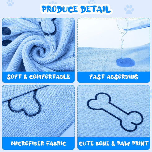 Tatuo 12 Pcs Microfiber Dog Grooming Towels - 28 x 55 Inch, Quick Drying Bath Towels for Small Medium Large Dogs (Blue,