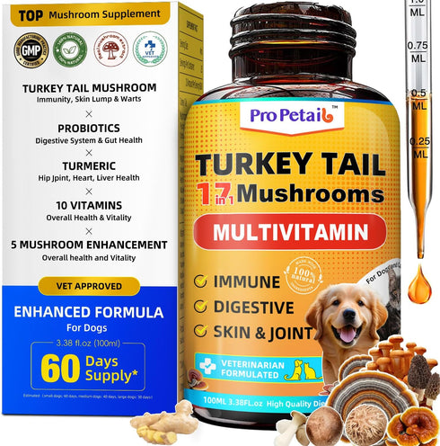 17 in 1 Turkey Tail Mushroom for Dogs - 3000mg High Potency