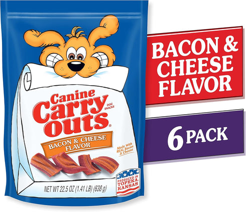 Canine Carry Outs Dog Treats - Bacon & Cheese Flavor, 22.5 Ounce (Pack of 6), Made with Real Bacon and Cheese